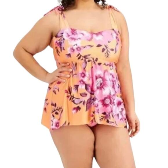 Becca by Rebecca Virtue Other - Becca Womens In Full Bloom Printed Tankini Swim Top Orange Multi Size 0X (14/16)